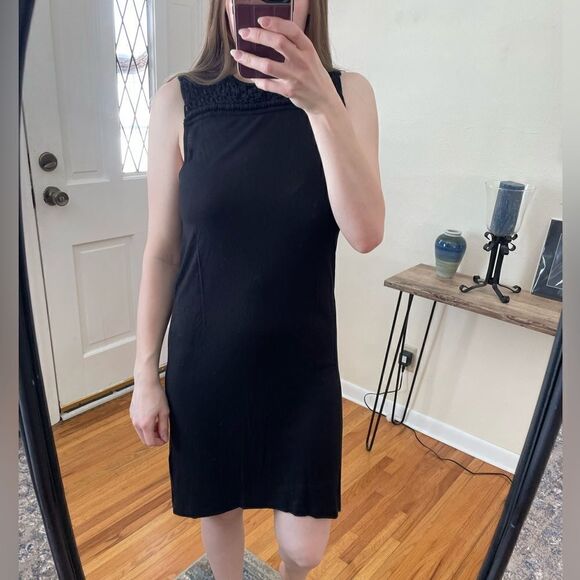 AllSaints Simmo Tee Crochet Fringe Mini Dress Black - Picture 8 of 8